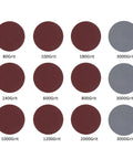 Top 100 Piece 3 Inch Sandpaper Discs With Super Grippy Backing Pads For Metal Wood And Plastic Polishing, showing various grits.