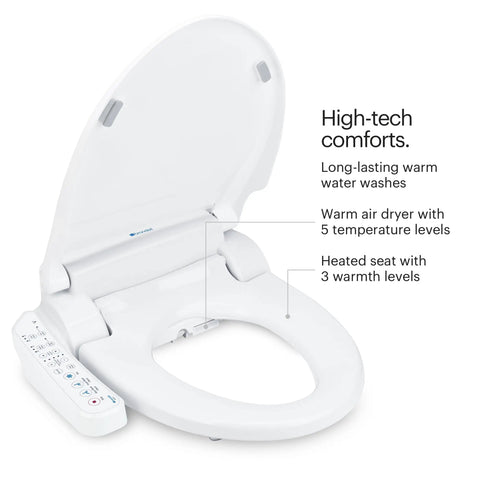 Premium Electric Bidet Seat For Elongated Toilets Featuring Heated Seat And Stainless Steel Nozzle With Warm Air Dryer night light.
