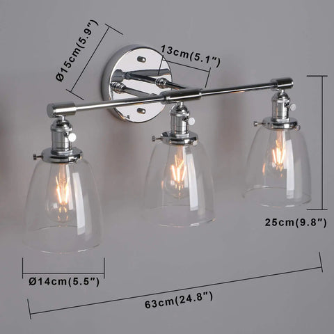 Three Light Industrial Wall Sconce With On Off Switch And Clear Glass Shade For A Cool Retro Vibe Vintage Antique Brass Vanity Lighting