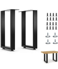 Beefy 16 Inch Steel Table Legs Set Of 2 For Coffee Or Side Tables, 11 Inch Wide, 16 Inch Height, Square Tube Construction, Holds Up To 300 Pounds, Built For Benches And Desks, Easy Install shown with screws and tabletop