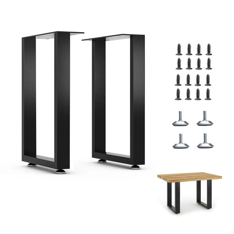 Beefy 16 Inch Steel Table Legs Set Of 2 For Coffee Or Side Tables, 11 Inch Wide, 16 Inch Height, Square Tube Construction, Holds Up To 300 Pounds, Built For Benches And Desks, Easy Install shown with screws and tabletop
