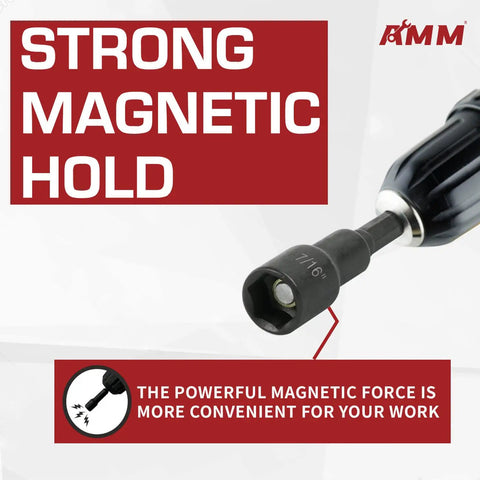 Close-up of Magnetic Nut Driver Set With Chrome Vanadium Steel Twelve Piece Kit for Impact Drills showing strong magnetic hold.