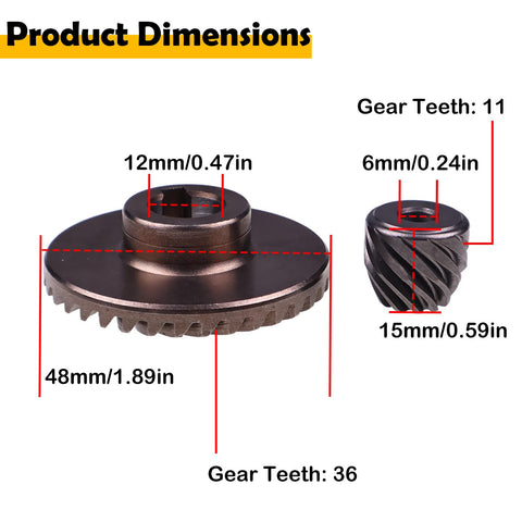 Angle Grinder Spiral Bevel Gear Kit for Makita 9553NB 9554NB 9555NB 9557NB 9558NB Replacement with dimensions and teeth count shown.