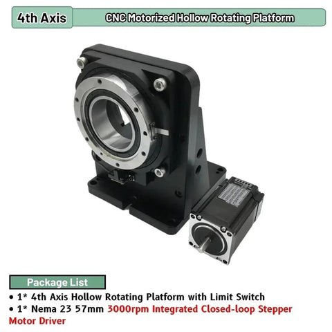 Fourth Axis 360 Electric Rotary Table With 400W Servo Motor And Precision Stepper Drive showing a motorized hollow rotating platform.