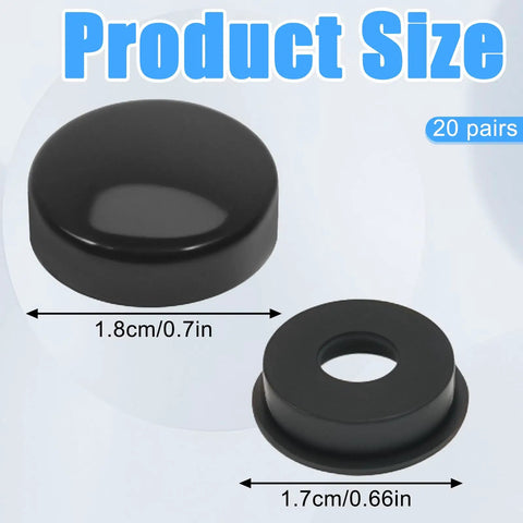 20 Pairs License Plate Screw Caps With Washers, Black Plastic Bolts, Universal Anti Theft Frame Covers
