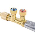 Close-up of control knobs on cutting torch and welding set for demanding cutting brazing and heating tasks with 90 degree head angles for tight spaces