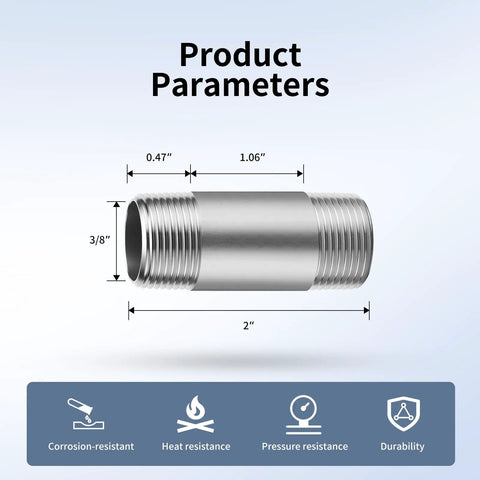 Diagram of Three Eighths Inch Stainless Steel Pipe Nipple Set 304 with product parameters for plumbing, gas, hydraulic applications