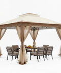11x11 Pop Up Gazebo Instant Setup Outdoor Canopy Tent With Waterproof Fabric, No Tools Needed, Removable Mesh Netting, UV Protection