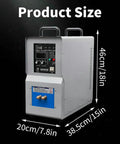 Pro Grade Dead Nuts Tough 15KW High Frequency Induction Heater For Steel Melting And Metal Quenching Welding With Smart Water Temp Guard and Advanced Variable Control, size dimensions displayed.