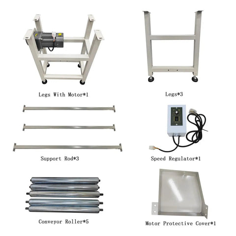Heavy Duty Workhorse PVC Conveyor System With Wear Resistant Belt And Middle Support Roller 177 By 15.7 Inch Adjustable Speed From 13 To 65 Feet Per Minute Rubber Leg Stand 110V Great For Coding Marking And Packaging parts shown