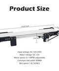 12V Desktop Conveyor Belt With Adjustable Speed From 0 To 116 RPM shown with measurements and specifications