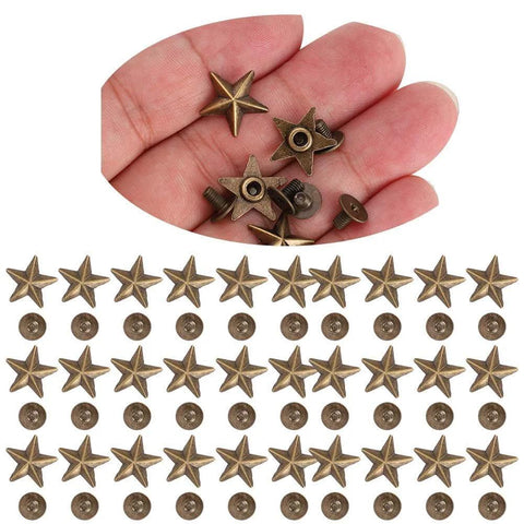 Bronze star-shaped studs with 14mm Chicago screws, 50-piece set for DIY clothes, shoes, purses
