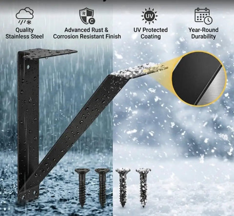 Rugged 13.5 Inch Stainless Steel Mailbox Bracket With Post Hardware, Rust Resistant Black Mount For Residential And Commercial Use, All Weather Mailbox Support, rain-ready black bracket and screws