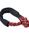 Heavy Duty Synthetic Soft Shackles With Black Red Protective Sleeve Four Pack Plus Two Recovery Rings 38000 Lbs Shackles And 41000 Lbs Rings For Off Road Rigs ATV UTV SUV Trucks Marine Farming Industrial, showing a single shackle with red and black synthetic fiber and protective sleeve