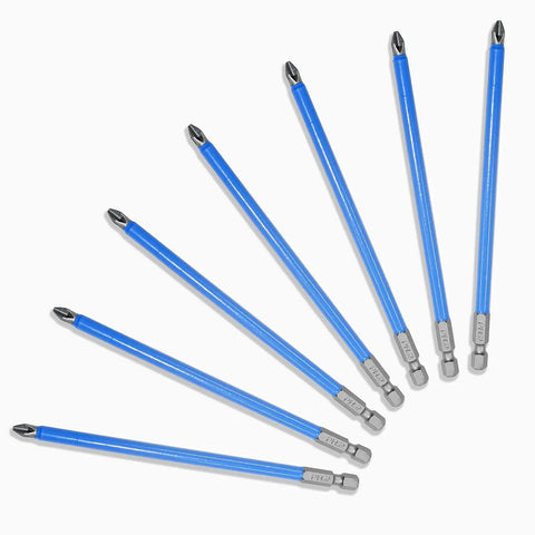 10 Piece Magnetic Phillips Screwdriver Bits Set, 6 Inch Long, Anti Slip PH2 Bits With 1 Quarter Inch Hex Shank, blue handles