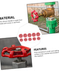 10 Pack Cast Iron Shutoff Hand Wheel Handles For Water Lines shown in use and detailed close-up, red color