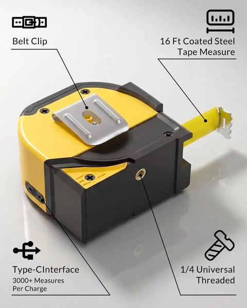 Skip The Hard Math With This Smooth 4 In 1 Laser Distance Meter Featuring Built In 16 Ft Tape And Dual Axis Level And Crosshair Sight For Zero Sweat Layouts On Backyard Sheds Or Tight Commercial Job Sites Where Precision Matters