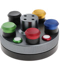 Pro Grade Watch Oil Dish Tool Kit with five colored dishes and metal rotating holder; ideal for precise lubrication in watch repair.