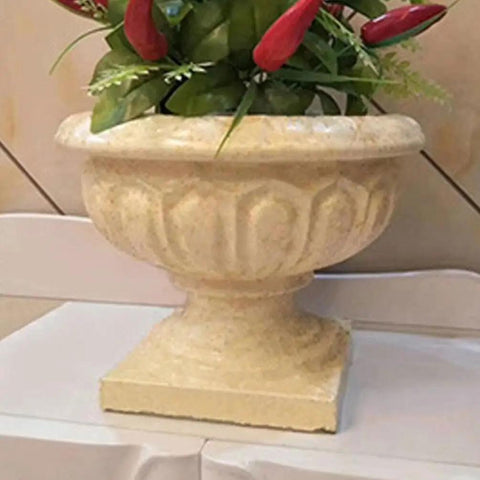 Durable Concrete Planter Mold 9.65 By 10.2 Inches, Reusable Cement Pot Mold for garden decor in beige with plant.