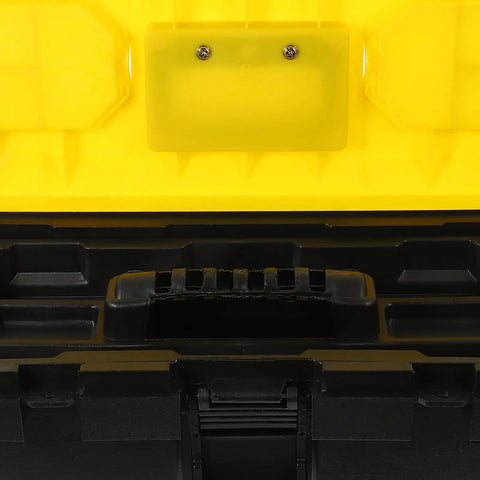 Top view of Badass Stackable Plastic Toolbox With Slick Removable Tray And Padlock Buckles for secure storage and performance.