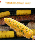 Stainless Steel Corn On The Cob Holders Set Of Ten for grilling, shown in use on corn cob over barbecue