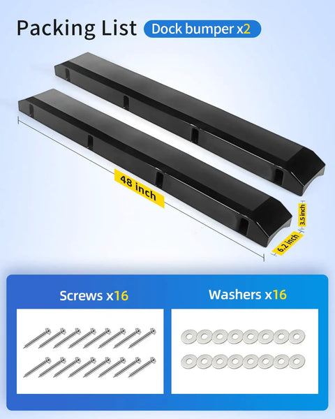 Tough As Nails 48 Inch Dock Piling Bumpers 2 Pack Marine Grade with screws and washers for boat mooring protection.