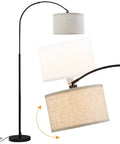 Slick Arc LED Floor Lamp With Marble Base For Living Room Rotatable Hanging Light Adjustable Arc Design Beige Linen Shade