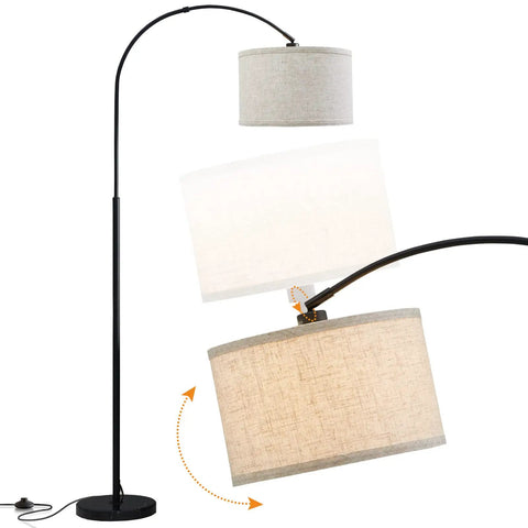 Slick Arc LED Floor Lamp With Marble Base For Living Room Rotatable Hanging Light Adjustable Arc Design Beige Linen Shade