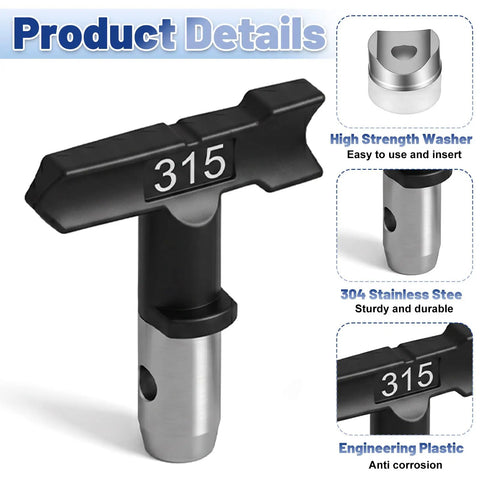 Pro Grade Airless Paint Sprayer Tips Set With Six Reversible Nozzle Tips 315 shown in engineering plastic