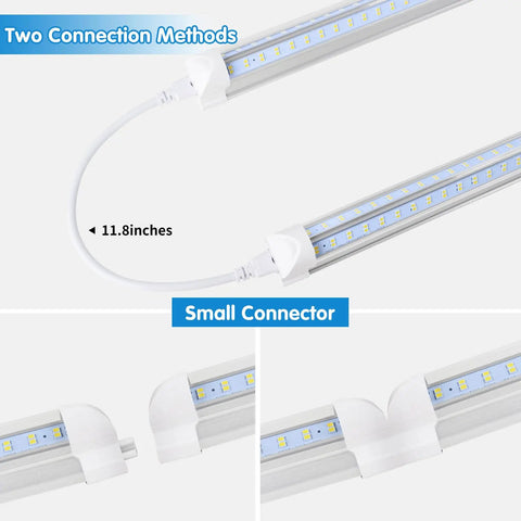 Close-up of 2 Foot LED Shop Light 25W 6500K 3200LM Beast Bright Clear Cover T8 Fixture showing small connector options
