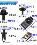 100Pcs Universal Car Body Screws And Bolts Assortment Kit With Plastic Rivet U Clamps showing various sizes and types of fasteners.