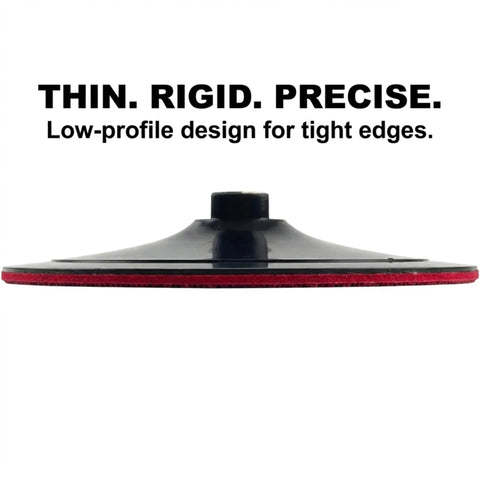 Side view of 7 Inch Hook And Loop Backing Pad For Angle Grinders And Polishers Pro Grade Rigid Low Profile Sanding Pad 5/8-11 Thread