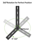Rock Solid Soundbar Mount Bracket Adjustable Above Or Under TV showing 360° rotation and swivel for optimal positioning.