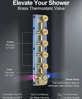 GRANDJOY 23" LED Shower System with Handheld Spray, Brushed Gold brass thermostatic valve with inlets and outlets for shower control.