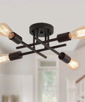 Four Light Black Semi Flush Mount Ceiling Light With Industrial Mid Century Vibe For Hallway Bathroom Bedroom Kitchen Dining Room Porch And Laundry UL Listed