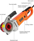 Top Shelf Portable Electric Pipe Threader With A Heavy Duty Copper Motor, Handheld Threading Machine showing aluminum head and screw die.