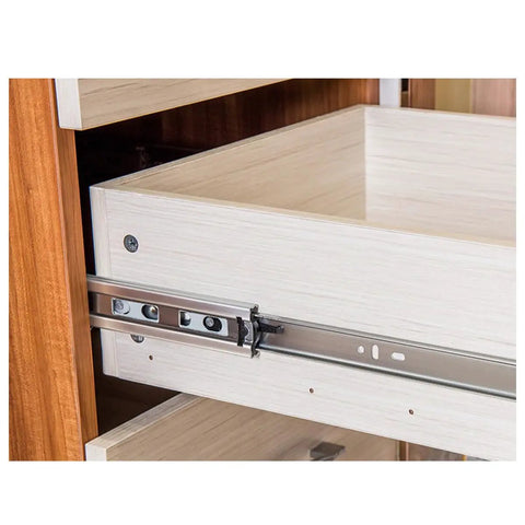 Rock Solid Steel Ball Bearing Drawer Slide Silent Telescopic Rail With Slick Glide Action Heavy Duty Cabinet Runner Pair installed in cabinet.
