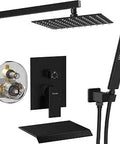 High Flow 10 Inch Rain Shower Head With Handheld Spray Kit Wall Mount Tub Filler Valve With Trim And Diverter Slick Matte Black Shower System