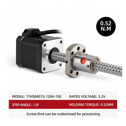 Smooth Stepper Motor 17HS8401S Coupled With SFU1204 Ball Screw L300mm For CNC Engraving Machine showing torque and specifications.