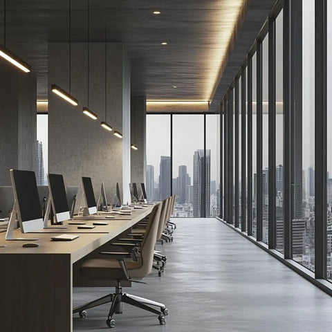 Modern office workspace with smooth gliding black nylon twin wheel casters for furniture trolleys cabinets lockers indoor outdoor.