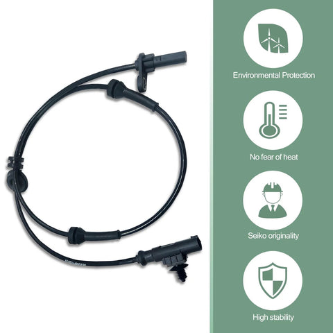 Black ABS wheel speed sensor with wiring harness and mounting clip