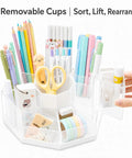 Spin It Desk Organizer With 360 Degree Rotation Nine Removable Compartments holding pens, scissors, and supplies
