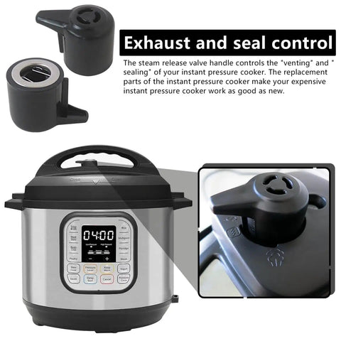 2 Pack Steam Release Valve For Instant Pot Duo Series shown on pressure cooker with close-up of valve