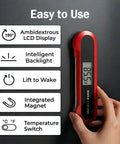 Hand holding 3X Faster 0.5 Second Instant Read Meat Thermometer With Auto Wake And Sleep, Rotating Backlit Display, IP67 Waterproof