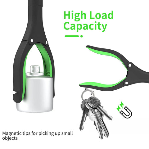 32 Inch Reacher Grabber With Magnetic Tip And 360 Degree Rotating Jaw Shoehorn 2 Pack For Indoor Outdoor Use Ideal For Seniors With Arthritis Easy One Hand Operation Durable Long Reach Green