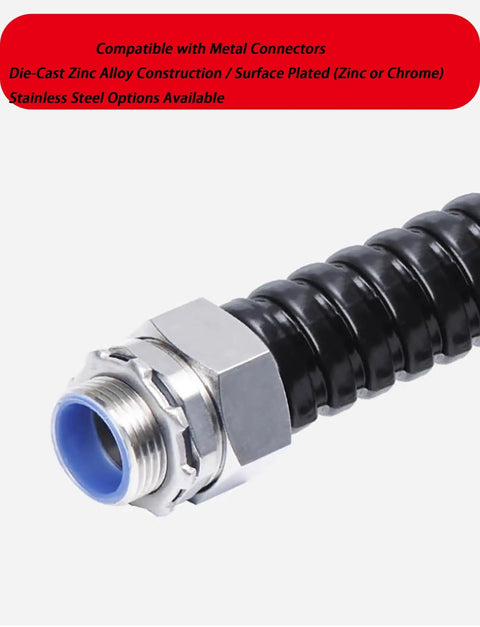 Heavy Duty Flexible PVC Coated Metal Conduit With Corrugated Wire Protection Sleeve For Railways And Locomotives featuring zinc alloy and stainless steel connections.