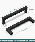 25 Pack Black Cabinet Handles Square Drawer Pulls 4 Inch Overall Length 96mm Hole Center 3-3/4 Inch Solid Zinc Alloy Kitchen Cabinet Pulls