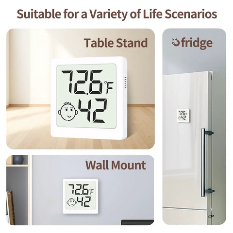 Six Pack Mini Humidity Meter Hygrometer Digital Temperature And Humidity Monitor For Home Office Garden And Basement Easy Readouts With Three Comfort Level Indicators table and fridge use