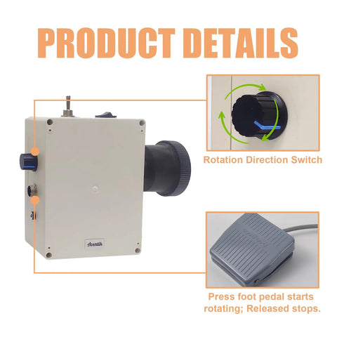 Close-up of Rod Dryer For Rod Building And Epoxy Drying Wrapping And Winding, DIY Fishing Rod Tool Kit pedal and switch details