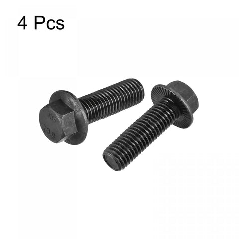 M14 X 45mm Hex Serrated Flange Bolts 10.9 Grade Carbon Steel Heavy Duty Fasteners Black Oxide Finish 4 pack of bolts